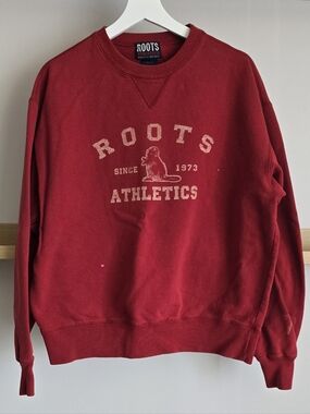 Roots Red Crewneck Sweatshirt with 'Athletics' Logo